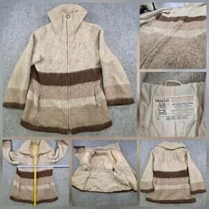 VTG Hilda Ltd Coat Womens Medium Brown Icelandic Wool Zip Lined Striped Sweater